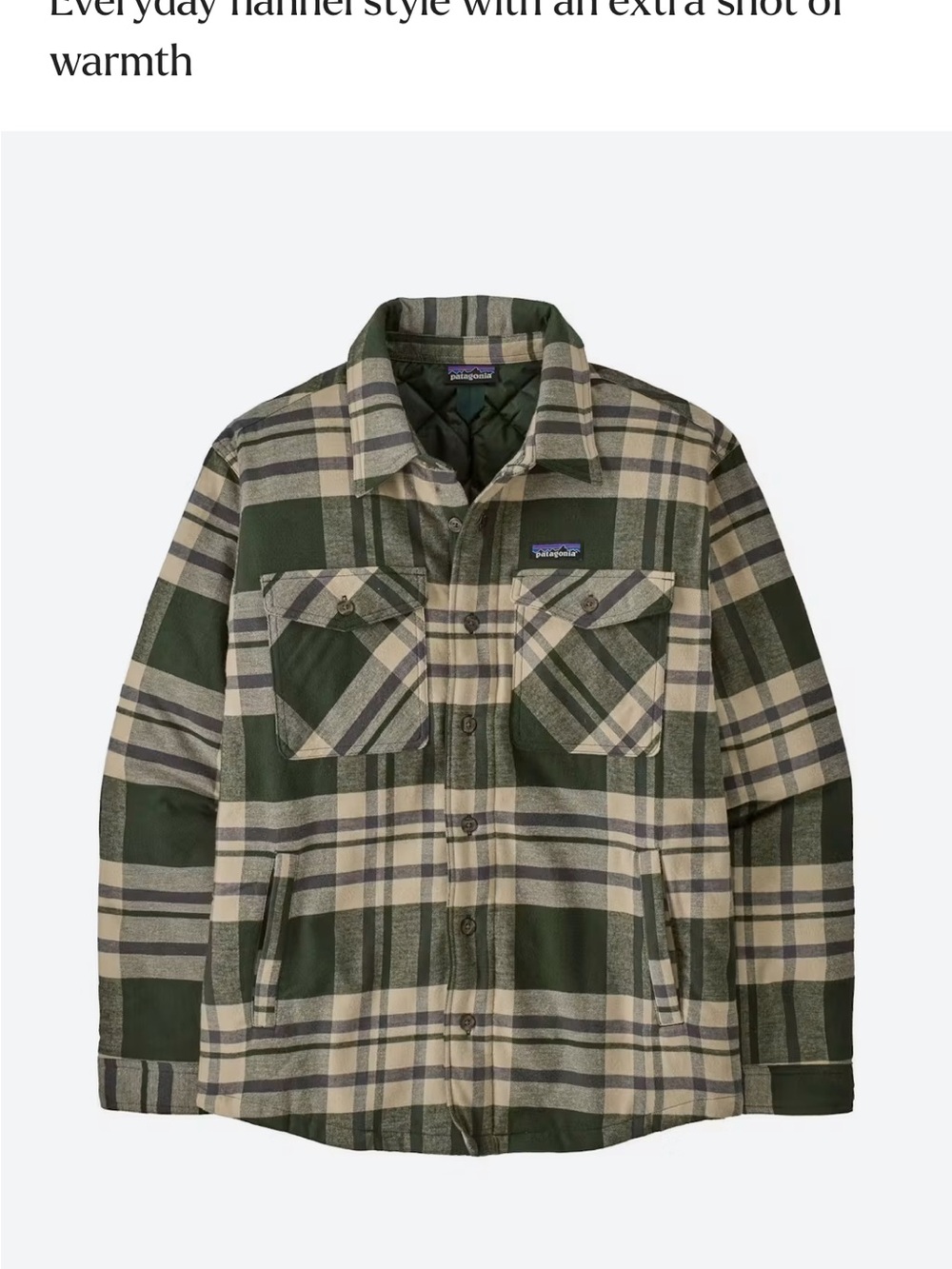 Patagonia Green and Cream Plaid Lightweight Shacket